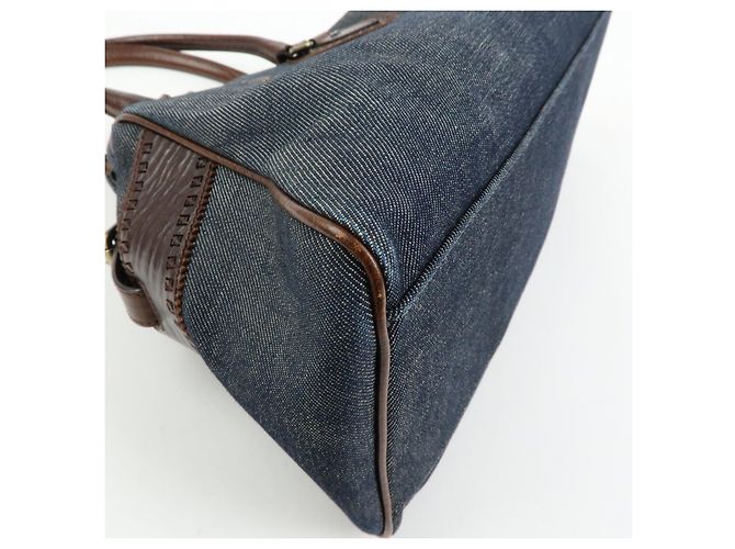 FENDI Etnico Borsa Tote in Pelle e Denim Borsa a Tracolla Marrone Blu 8BN162 - vista 14