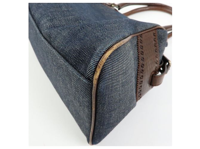 FENDI Etnico Borsa Tote in Pelle e Denim Borsa a Tracolla Marrone Blu 8BN162 - vista 15
