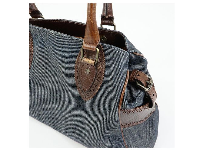 FENDI Etnico Borsa Tote in Pelle e Denim Borsa a Tracolla Marrone Blu 8BN162 - vista 17