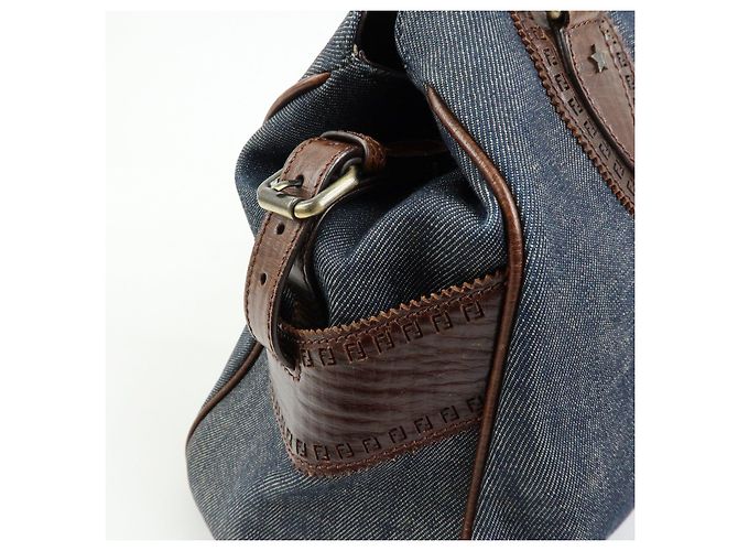 FENDI Etnico Borsa Tote in Pelle e Denim Borsa a Tracolla Marrone Blu 8BN162 - vista 18