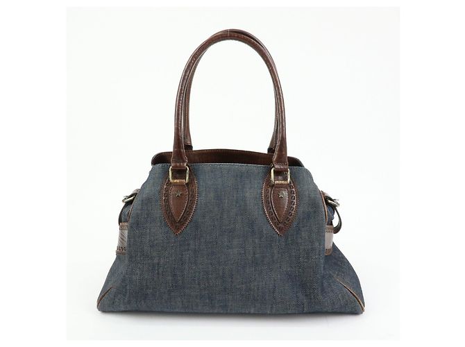 FENDI Etnico Borsa Tote in Pelle e Denim Borsa a Tracolla Marrone Blu 8BN162 - vista 2