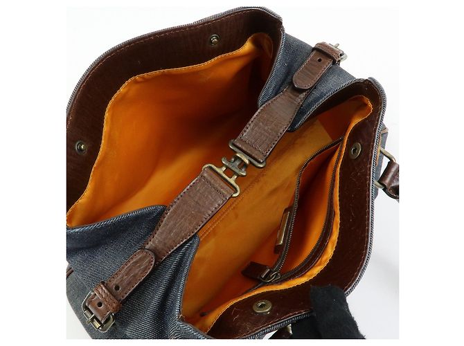 FENDI Etnico Borsa Tote in Pelle e Denim Borsa a Tracolla Marrone Blu 8BN162 - vista 20