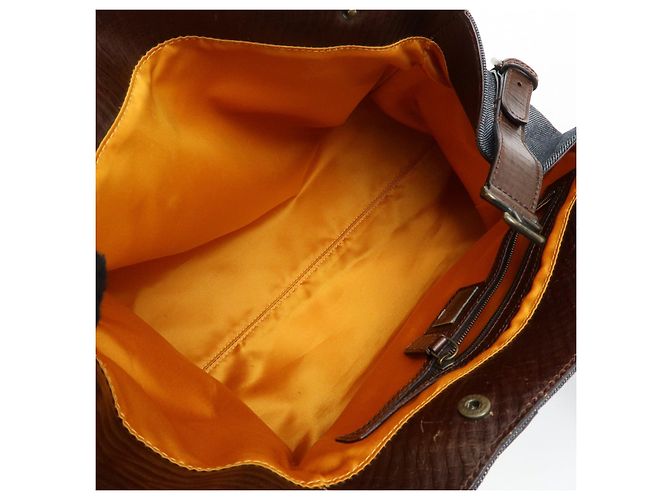 FENDI Etnico Borsa Tote in Pelle e Denim Borsa a Tracolla Marrone Blu 8BN162 - vista 21