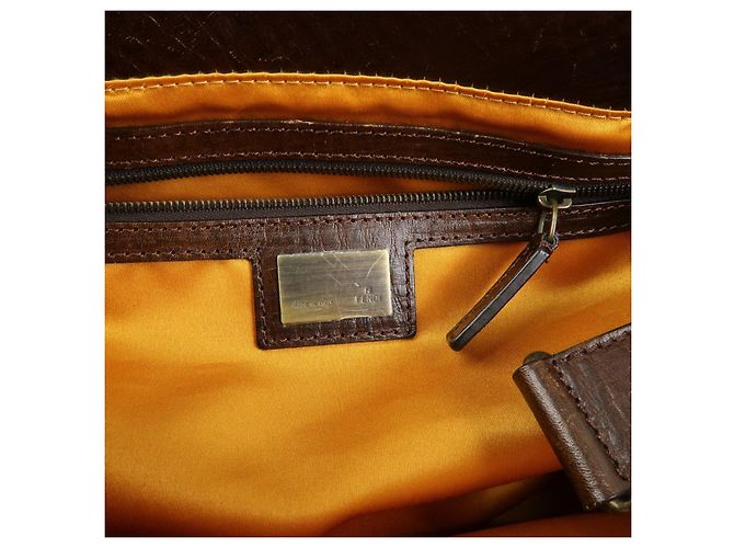 FENDI Etnico Borsa Tote in Pelle e Denim Borsa a Tracolla Marrone Blu 8BN162 - vista 24