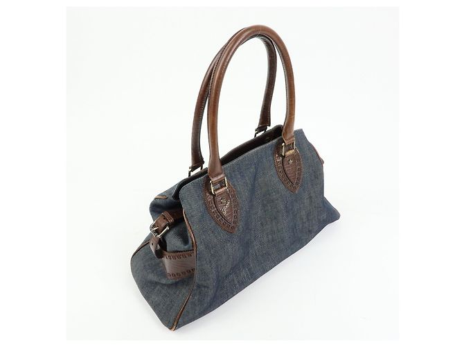 FENDI Etnico Borsa Tote in Pelle e Denim Borsa a Tracolla Marrone Blu 8BN162 - vista 4