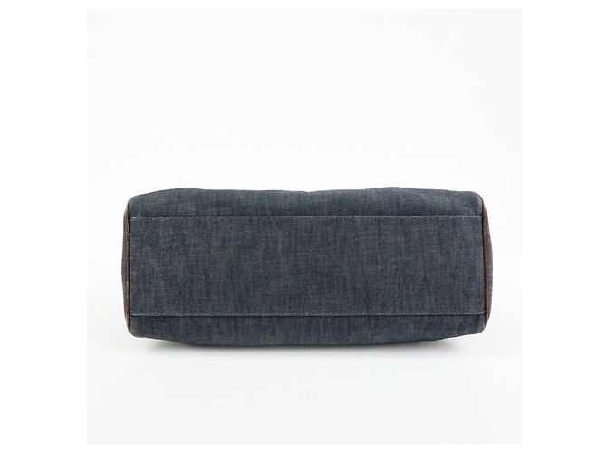 FENDI Etnico Borsa Tote in Pelle e Denim Borsa a Tracolla Marrone Blu 8BN162 - vista 5