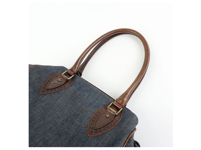 FENDI Etnico Borsa Tote in Pelle e Denim Borsa a Tracolla Marrone Blu 8BN162 - vista 6