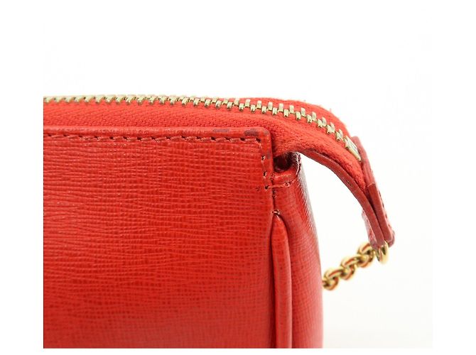 FENDI Pochette a mano con catena in pelle goffrata Rosso 8M0271 - vista 12