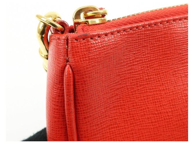 FENDI Pochette a mano con catena in pelle goffrata Rosso 8M0271 - vista 13