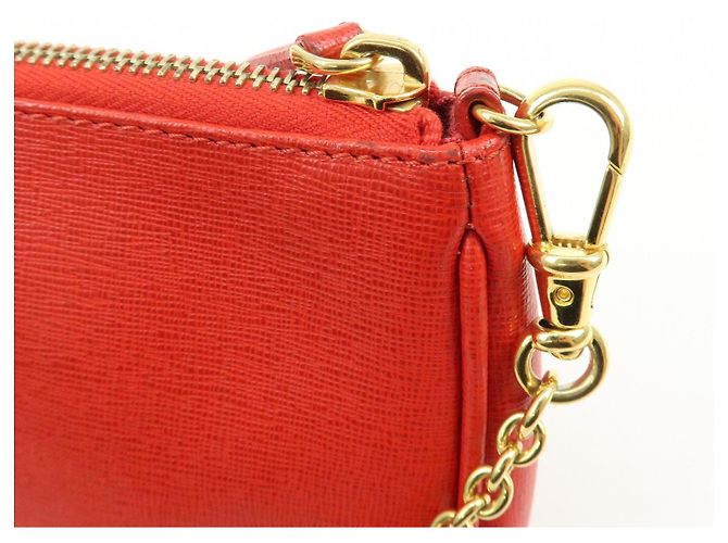 FENDI Pochette a mano con catena in pelle goffrata Rosso 8M0271 - vista 15
