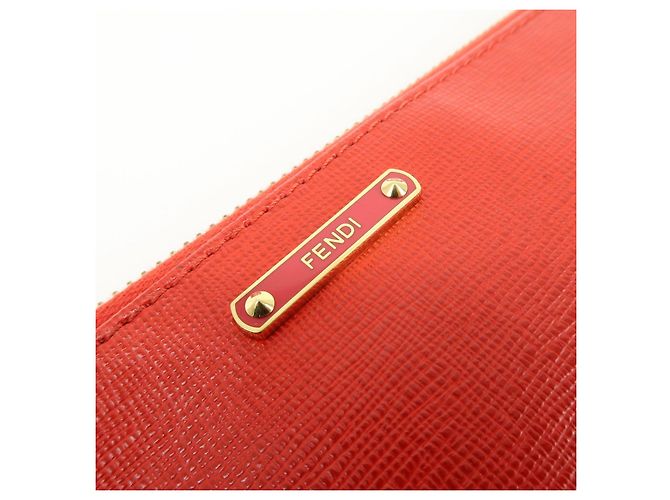 FENDI Pochette a mano con catena in pelle goffrata Rosso 8M0271 - vista 17