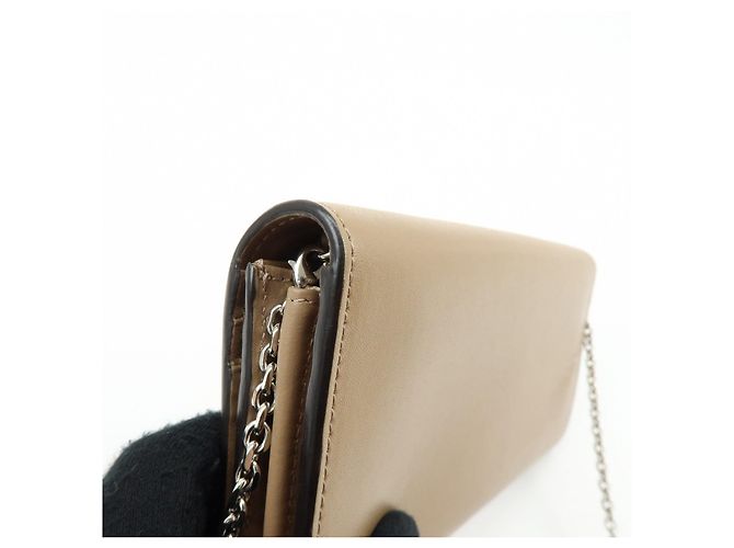 FENDI Leather Studs Chain Shoulder Wallet Long Wallet Beige 8M0365 - view 14