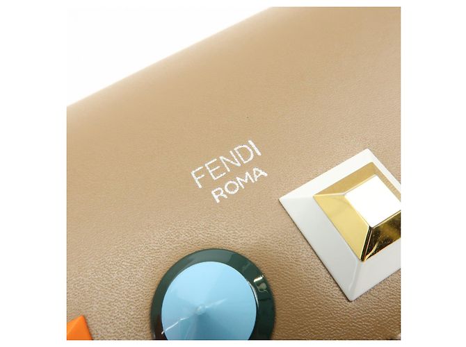 FENDI Leather Studs Chain Shoulder Wallet Long Wallet Beige 8M0365 - view 15