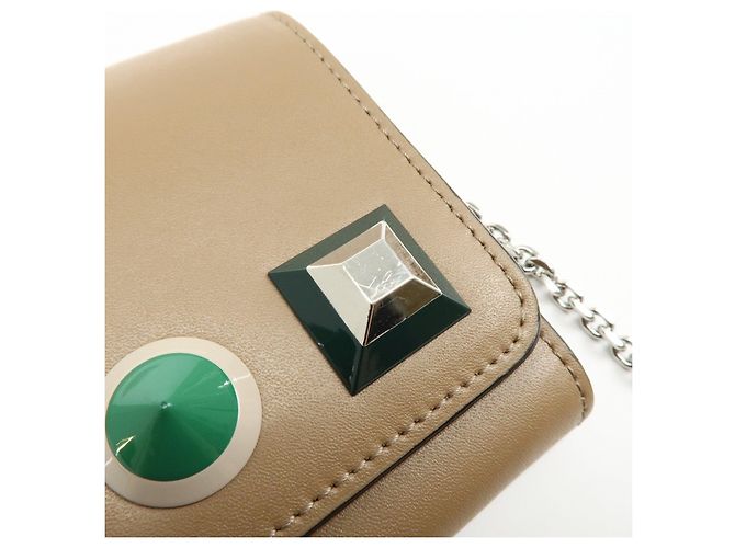 FENDI Leather Studs Chain Shoulder Wallet Long Wallet Beige 8M0365 - view 16
