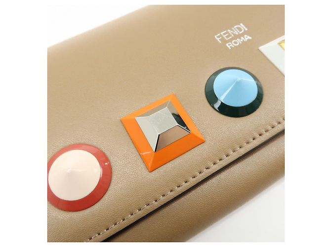 FENDI Leather Studs Chain Shoulder Wallet Long Wallet Beige 8M0365 - view 17