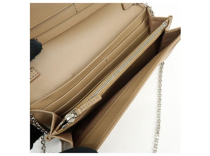 FENDI Leather Studs Chain Shoulder Wallet Long Wallet Beige 8M0365 - view 20