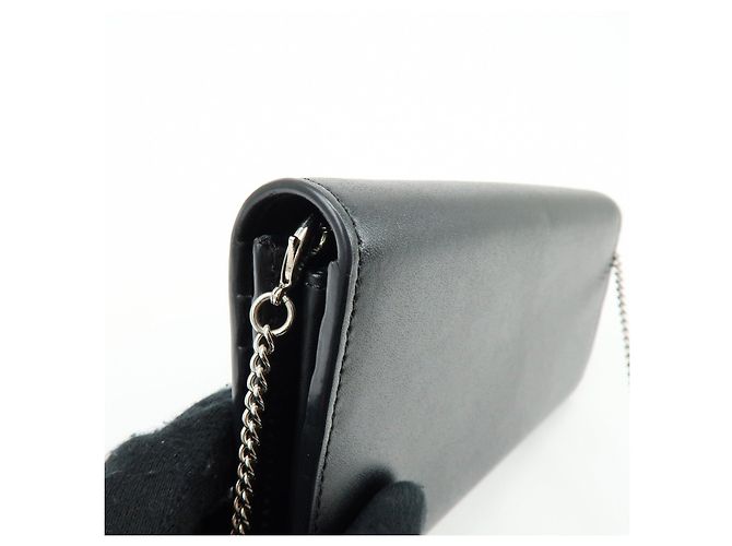 FENDI Leather Studs Chain Shoulder Wallet Long Wallet Black 8M0365 - view 14