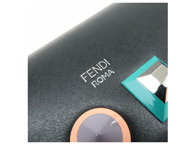 FENDI Leather Studs Chain Shoulder Wallet Long Wallet Black 8M0365 - view 15