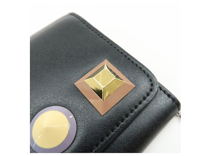 FENDI Leather Studs Chain Shoulder Wallet Long Wallet Black 8M0365 - view 16