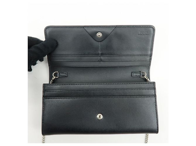 FENDI Leather Studs Chain Shoulder Wallet Long Wallet Black 8M0365 - view 18