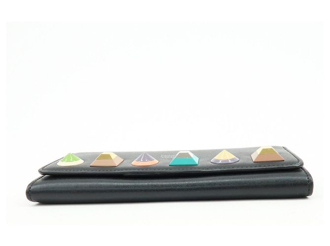 FENDI Leather Studs Chain Shoulder Wallet Long Wallet Black 8M0365 - view 5
