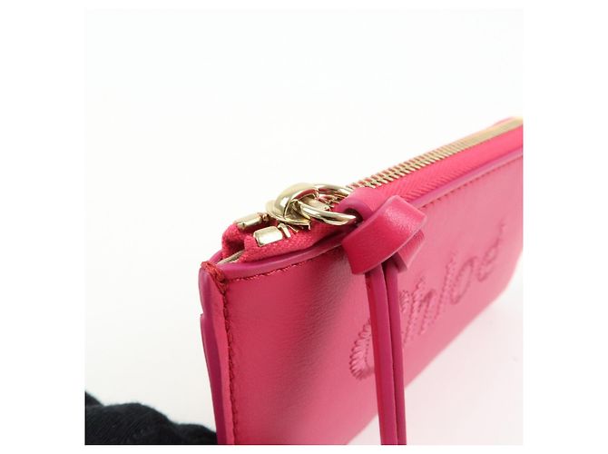 Chloé Chloe Logo Leather Card Case Key Case Pink - view 11