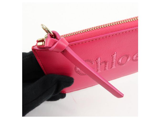 Chloé Chloe Logo Leather Card Case Key Case Pink - view 13