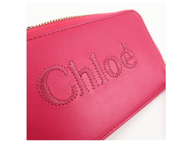Chloé Chloe Logo Leather Card Case Key Case Pink - view 18