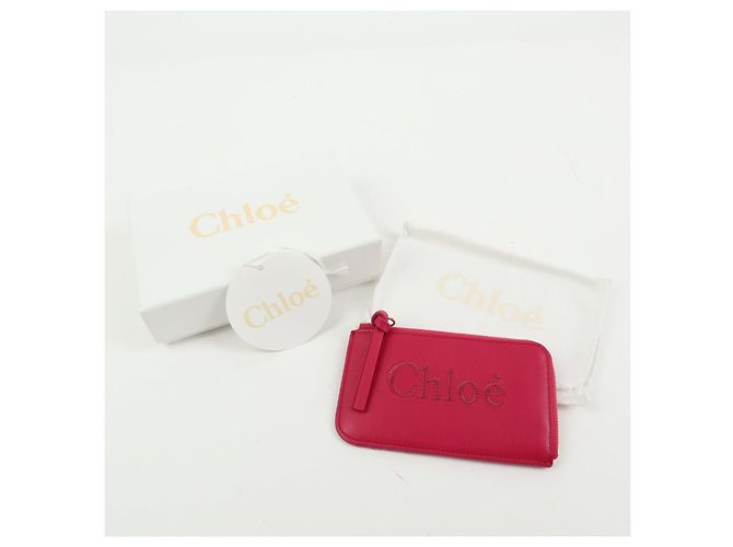 Chloé Chloe Logo Leather Card Case Key Case Pink - view 19