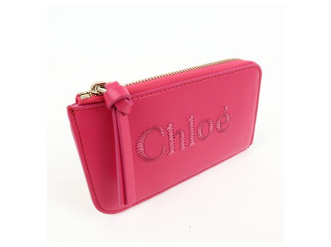 Chloé Chloe Logo Leather Card Case Key Case Pink - view 4