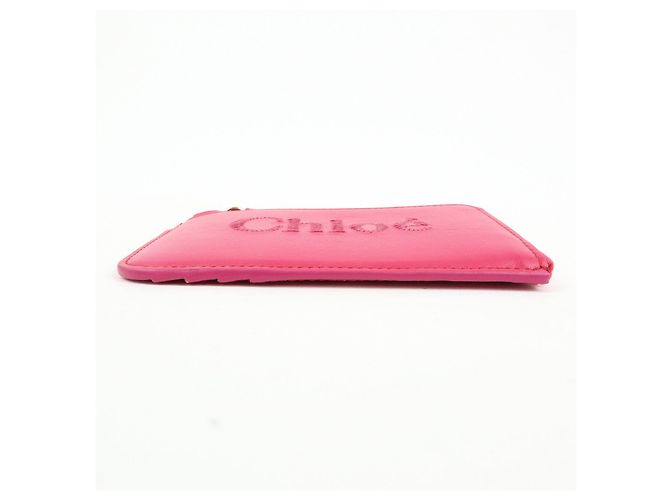 Chloé Chloe Logo Leather Card Case Key Case Pink - view 5