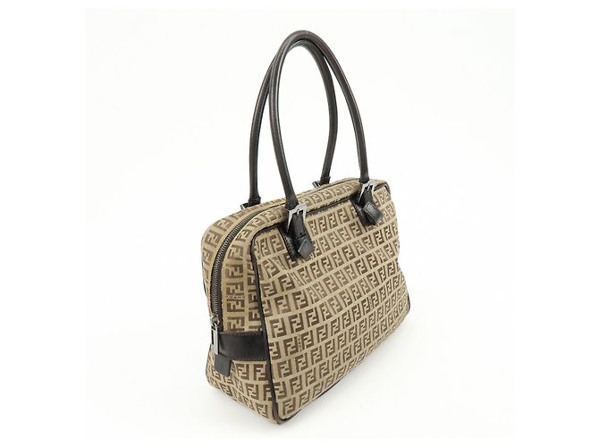 FENDI Borsa Boston e Borsa a Tracolla in Tela Zucchino e Pelle Beige 8BN005 - vista 4