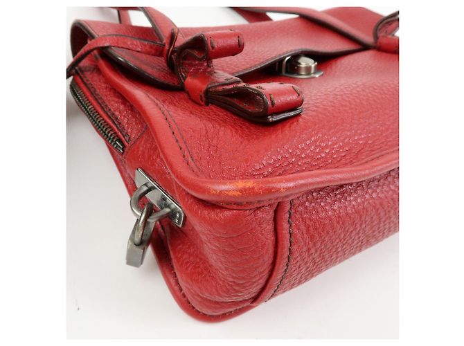 Borsa a tracolla in pelle PRADA con logo triangolare, borsa satchel, borsa a mano rossa - vista 10