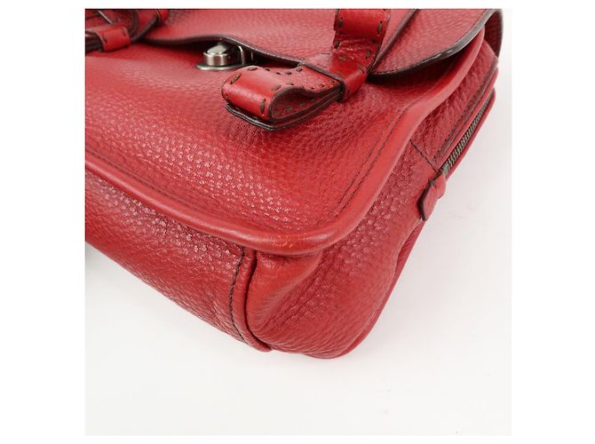 Borsa a tracolla in pelle PRADA con logo triangolare, borsa satchel, borsa a mano rossa - vista 11
