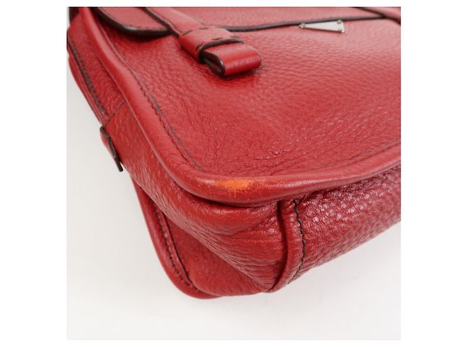 Borsa a tracolla in pelle PRADA con logo triangolare, borsa satchel, borsa a mano rossa - vista 12