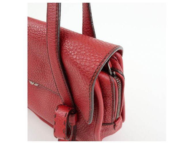 Borsa a tracolla in pelle PRADA con logo triangolare, borsa satchel, borsa a mano rossa - vista 14