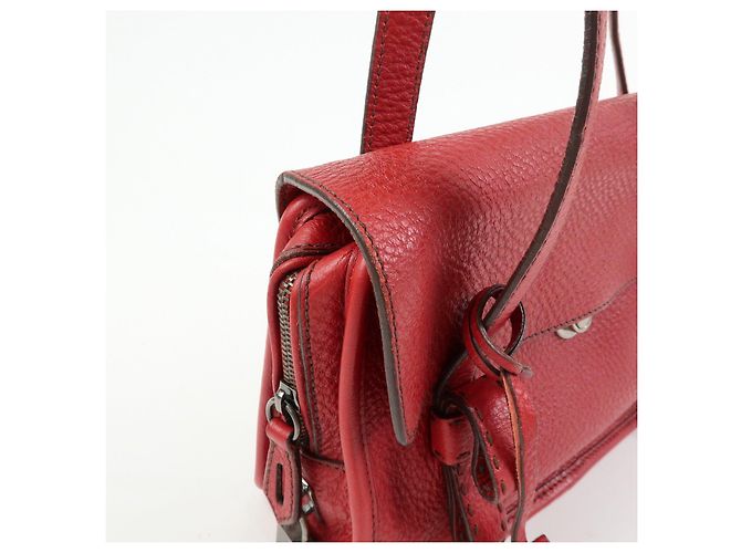 Borsa a tracolla in pelle PRADA con logo triangolare, borsa satchel, borsa a mano rossa - vista 15