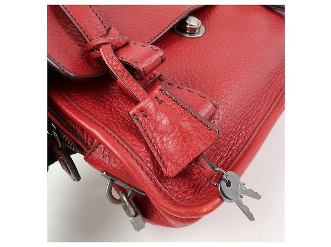 Borsa a tracolla in pelle PRADA con logo triangolare, borsa satchel, borsa a mano rossa - vista 16