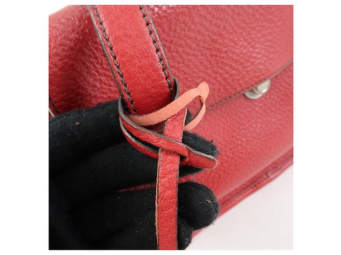 Borsa a tracolla in pelle PRADA con logo triangolare, borsa satchel, borsa a mano rossa - vista 17