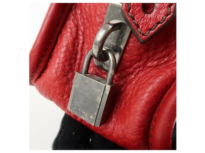 Borsa a tracolla in pelle PRADA con logo triangolare, borsa satchel, borsa a mano rossa - vista 18