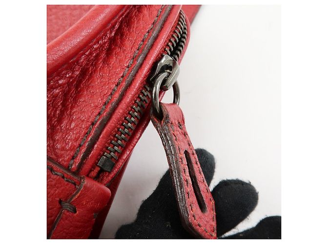 Borsa a tracolla in pelle PRADA con logo triangolare, borsa satchel, borsa a mano rossa - vista 19