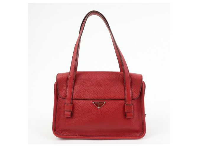 Borsa a tracolla in pelle PRADA con logo triangolare, borsa satchel, borsa a mano rossa - vista 2