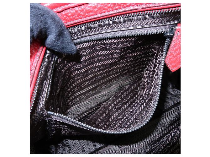 Borsa a tracolla in pelle PRADA con logo triangolare, borsa satchel, borsa a mano rossa - vista 22