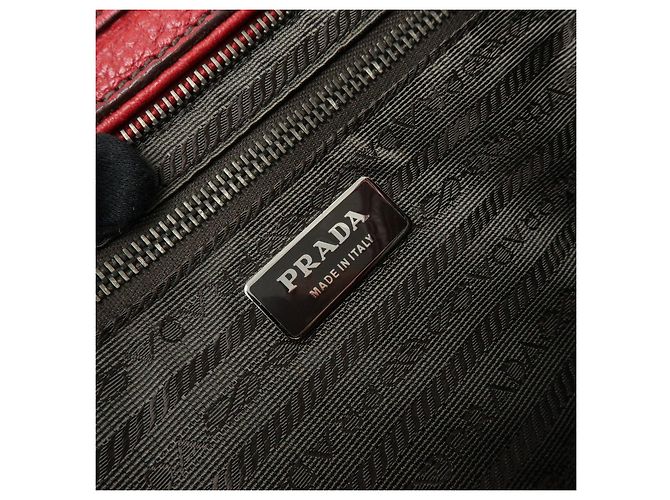 Borsa a tracolla in pelle PRADA con logo triangolare, borsa satchel, borsa a mano rossa - vista 23