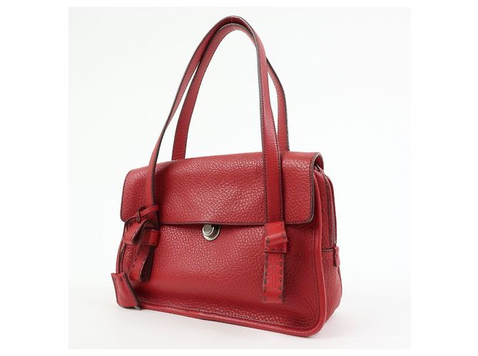 Borsa a tracolla in pelle PRADA con logo triangolare, borsa satchel, borsa a mano rossa - vista 3