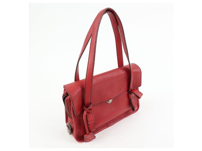 Borsa a tracolla in pelle PRADA con logo triangolare, borsa satchel, borsa a mano rossa - vista 4