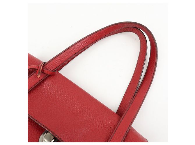 Borsa a tracolla in pelle PRADA con logo triangolare, borsa satchel, borsa a mano rossa - vista 6
