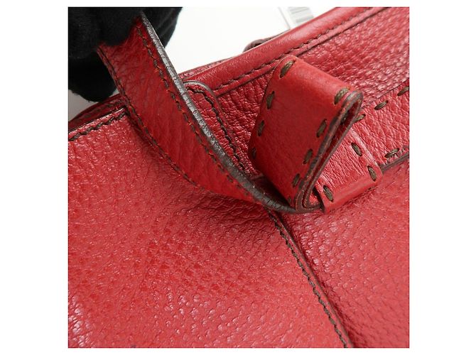 Borsa a tracolla in pelle PRADA con logo triangolare, borsa satchel, borsa a mano rossa - vista 8