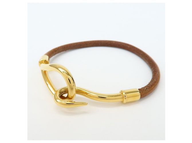 Hermès HERMES Jumbo Choker Braccialetto in Pelle e Metallo Marrone Oro - vista 2