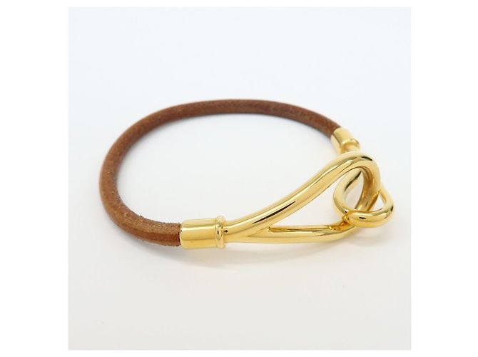 Hermès HERMES Jumbo Choker Braccialetto in Pelle e Metallo Marrone Oro - vista 3